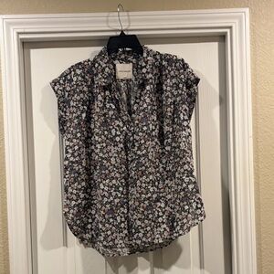 Lucky Brand Floral Cap Sleeve cotton blouse size S like new lightweight